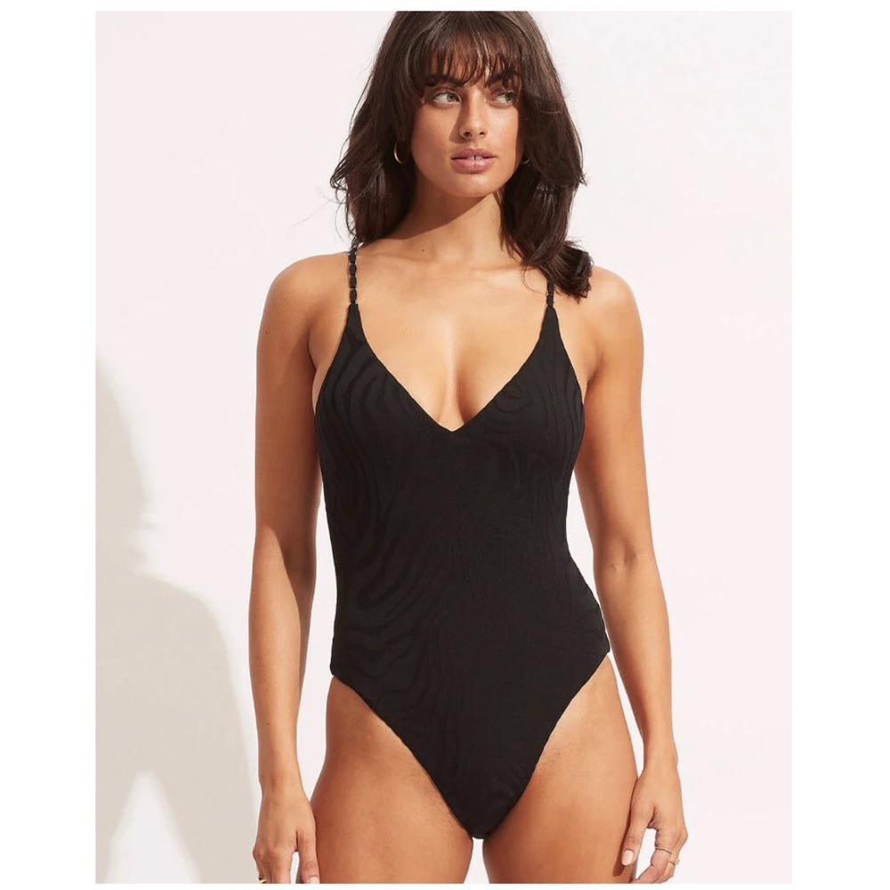 Seafolly Second Wave V Neck One Piece Size 4 NWT